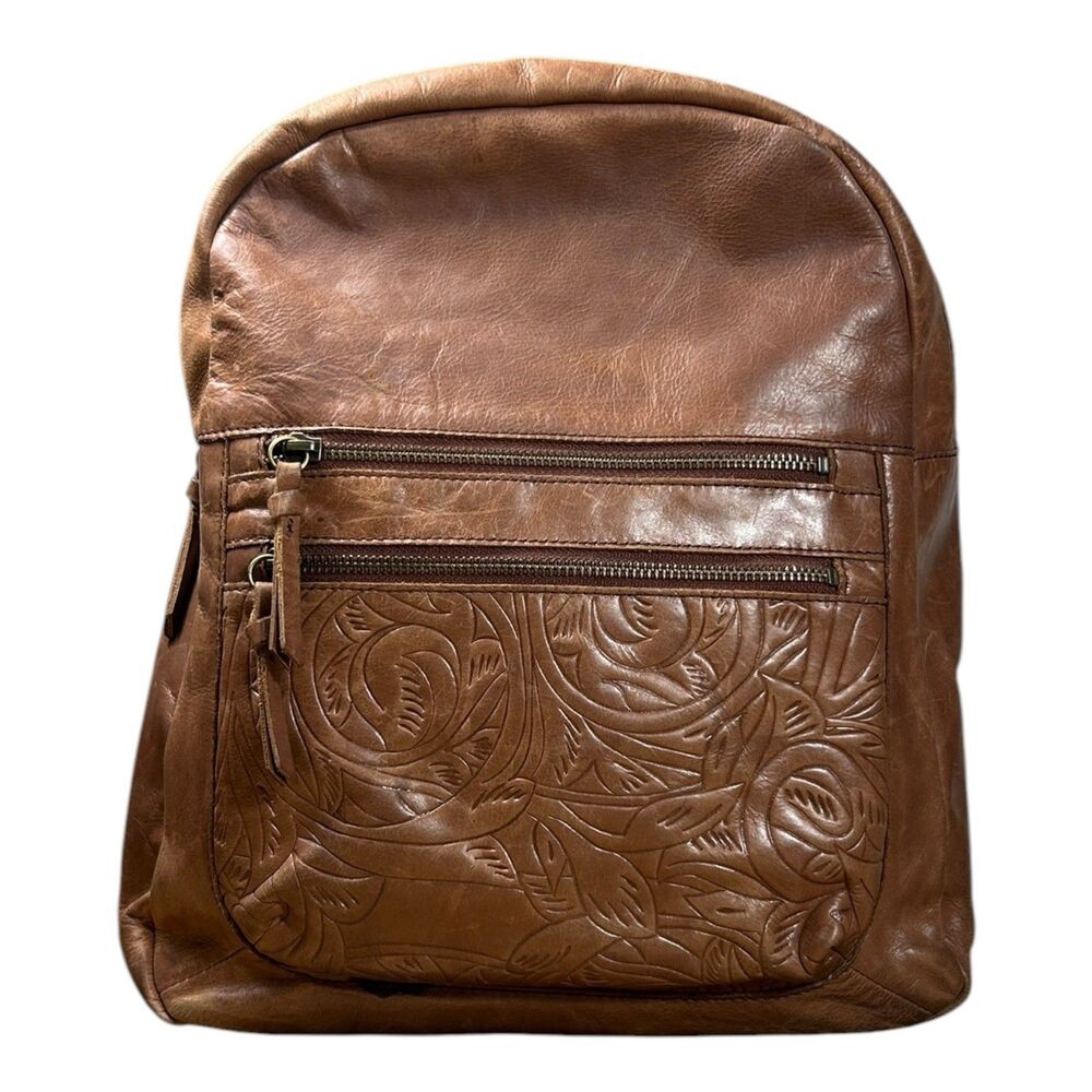 The Sak Genuine Leather Backpack Tan Cognac Tooled Floral